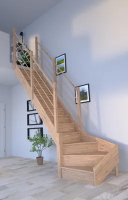 Produktbild von Holztreppe Rhodos in 1/4 gewendelter Ausführung links-Eiche-Holz-Holz Design Geländer-beidseitig-mit Setzstufen