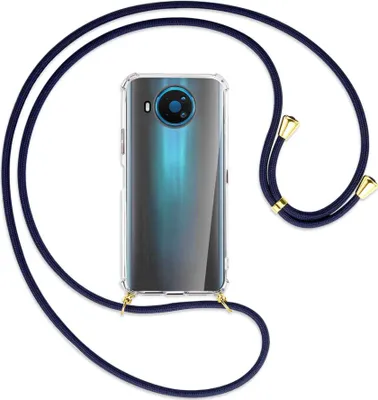 Produktbild von Handykette Backcover-Schutzhülle mit Band (Metall goldfarben) für Nokia 8.3 5G - dunkelblau