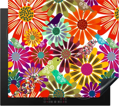 Produktbild von KitchenYeah© Herdabdeckplatte Regenbogen - Blumen - Muster - Hippie , 58x51cm, Küche Deko, Glaskeramikkochfeld Herdabdeckung, Abdeckplatte fùr Kochfeld