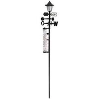 Productafbeelding van Weerstation op Zonne-energie 5-in-1 met Windmeter en Regenmeter - Zwarte Tuinlamp