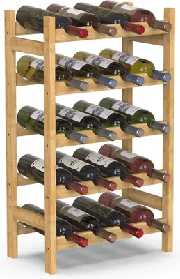 Image de Étagère en bambou à 20 compartiments - Étagère à vin peu encombrante pour le salon, la cuisine et le bar