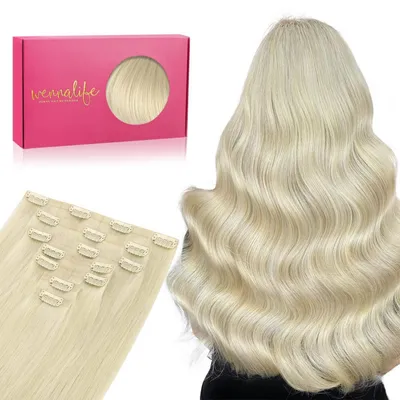 Produktbild von Nahtlose Clip In Extensions Echthaar 35cm 130g Bleichblond Remy PolyurethanClip-In Haarverlängerung