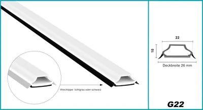 Produktbild von HEXIM Fenstersprossen weiß 1 & 2 Meter - selbstklebende Glassprossen aus PVC Kunststoff, Dichtungslippen(steil & ausgestellt) in grau und schwarz - HJ G22(1000x22x10mm, schwarze Lippe)