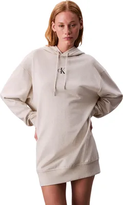 Produktbild von Calvin Klein Damen Hoodie Kleid Premium Terry Lang, Beige (Vanilla Heather), L