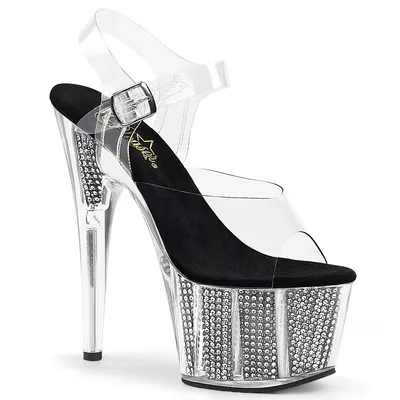 Obrázek produktu pro ADORE-708SRS Dámské sandály Pleaser, průhledná černá , EU 40, US 10
