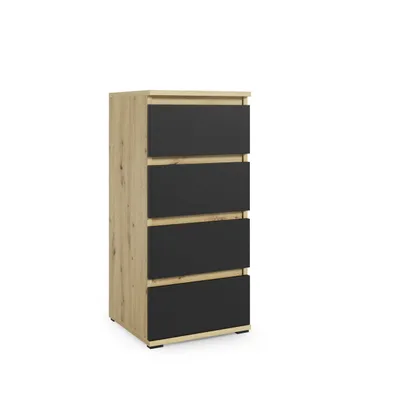 Produktbild von Schmale Kommode 30 cm "Modulo", Sideboard, Artisan/Schwarz, 4 Schubladen, Matt