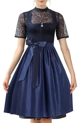 Produktbild von Dirndl Kleid Damen Lang, Trachtenkleid mit Schürze und Bluse, Outfit für Frauen, Bayerisches Kleid für Volksfest und Party-L