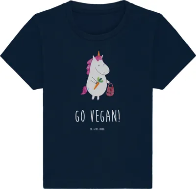 Produktbild von Mr. & Mrs. Panda Babyshirt Einhorn Vegan 12. - 18. Monat - French Navy - Geschenk, Baby  Shirt, Gesund Leben, Veganer, Veganismus, T-Shirt, Kinder Oberteil, essen