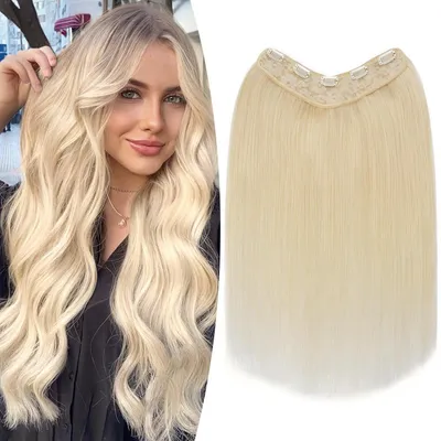 Produktbild von Clip in Extensions Echthaar Blond 55 cm 75g U-Form Remy Haarverlängerung 5 Clips #60 Weißblond