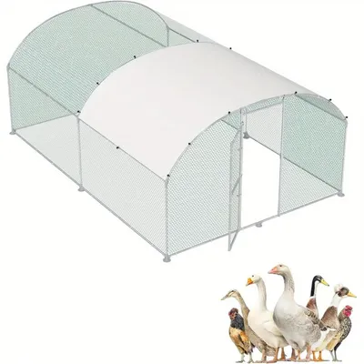 Immagine prodotto di Pollaio - Gabbia per pollame - Recinto per galline - Rifugio per animali - Recinto esterno - Struttura in alluminio - Tetto resistente agli agenti atmosferici in polietilene