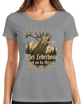 Obrázok produktu pre Mei Lederhosn – Dámske tričko s motívom bavorského folklóru (Oktoberfest), model Lederhose Dirndl, farba: sivá, veľkosť: 3XL