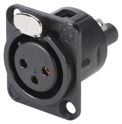 Produktbild von NEUTRIK® XLR, 3-pol , Metall-, Schraubkontakt-Einbaubuchse, vergoldete(r) Kontakt(e), Type D, schwarz verchromt