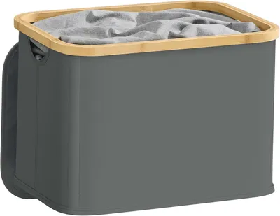 Produktbild von Wäschesammler mit Deckel - 40 Liter - Faltbar - Bambusrahmen - Grau
