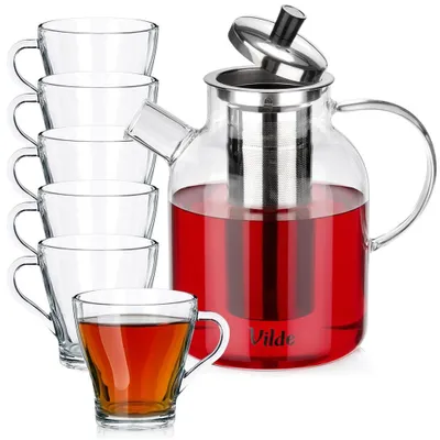 Produktbild von Vilde | Teekanne 1,5 L - Glaskanne mit Sieb - 6 Gläser 250 ml - Spülmaschinenfest