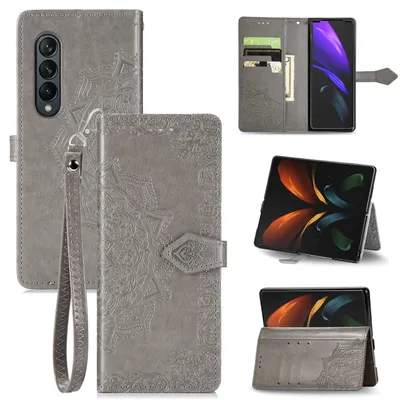 Image de Coque de protection pour téléphone, compatible avec le Samsung Galaxy Z Fold4 5G, avec porte-cartes, couleur : gris