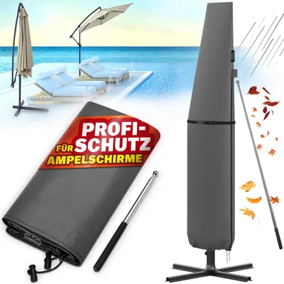 Produktbild von KINGSLEEVE® Sonnenschirm Schutzhülle mit Stab bis Ø 350 cm Winterfest Groß Ampelschirm Gartenschirm Abdeckung Abdeckhaube Hülle Plane Schirmhülle Grau