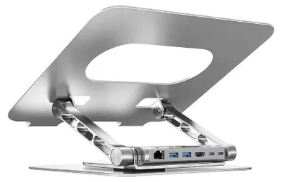 Image de Support pour ordinateur portable réglable + hub USB-C HDMI Unitek D1109B01 PD 100 W