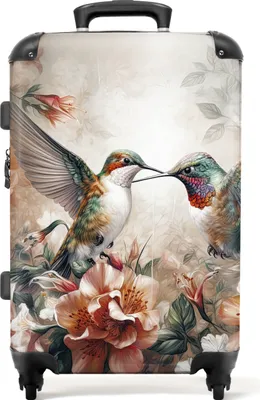 Produktbild von NoBoringSuitcases.com® Großer Koffer - Kolibri - Vögel - Blumen - Natur - Kombinationsschloss TSA - Hartschalen Trolley 4 Rollen - 72 liter - Reisekoffer - 66 cmKoffer Mittelgroß 67x43x25 cm, 72L,