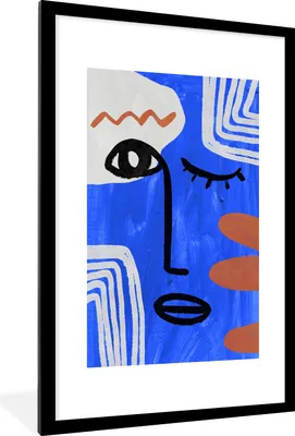 Produktbild von MuchoWow® Gerahmtes Poster Gesicht - Abstrakt - Blau 60x90 cm - Poster mit Schwarzem Bilderrahmen Wandposter Rahmen Foto Bilder - Dekoration - Wandposter Wohnzimmer - Hochwertig
