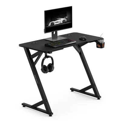 Produktbild von Sense7 VAMO Gaming Schreibtisch 100x50 cm Schwarz Computertisch PC Tisch klein Carbon Optik Z-Shape Gamer Tisch mit Getränkehalter Home Office Büro