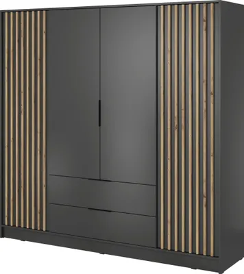 Produktbild von Masseno Drehtürenschrank NELIANA 206 cm Kleiderschrank Schlafzimmer Schrank 4-türig Graphitfarben