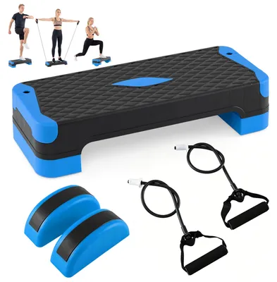 Produktbild von KOMFOTTEUSteppbrett, 4 Stufen Höhenverstellbar 10/14/15/19,5 cm, 3-in-1 Aerobic Stepbrett mit Balance Trainern, Widerstandsbändern & rutschfesten Pads, Fitness Stepper für Zuhause