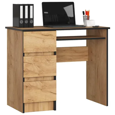 Immagine prodotto di Scrivania Biurko A-6 in Faggio Craft Sinistra 90 cm con 3 Cassetti e Ripiano Estraibile