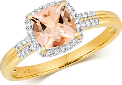 Produktbild von Eleganter 9 Karat (375) Gold Cluster Damen - Diamant Solitärring Brillant-Schliff 0.10 Karat mit Morganit, 51 (16.2); TRS10947RSL