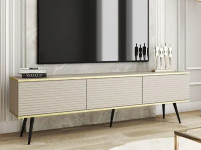 Produktbild von GrainGold TV-Schrank Diolo - Breiter RTV-Schrank, RTV-Tisch, Lowboard, TV-Tisch mit Metallbeinen, Gefräster RTV-Schrank - TV-Schrank Beige, Schwarz