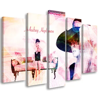 Produktbild von 5-teiliges leinwandbild audrey hepburn 100x70 cm Feeby rosa wandbild bereit zum aufhängen