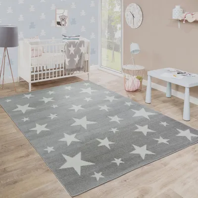 Immagine prodotto di Moderno tappeto per bambini a pelo corto con motivo a stelle Camera dei bambini Motivo a stelle Grigio Bianco Dimensioni 133 cm quadrati