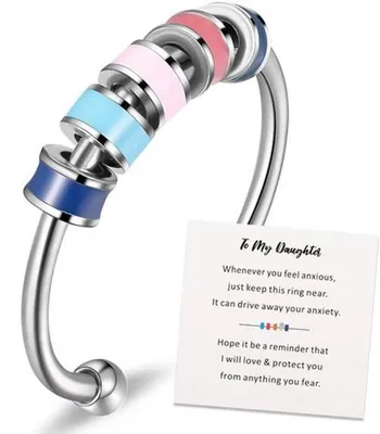 Image de Bague anti-stress - réglable - en acier inoxydable - avec des perles rotatives
