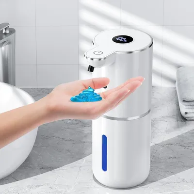 Produktbild von Seifenspender Automatisch, Elektrischer Seifenspender mit Digitalanzeige, 380ml Seifenspender Wandbefestigung mit Sensor, Weiß