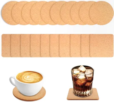 Produktbild von Untersetzer aus Kork – Rund – Quadratische Untersetzer aus Kork – 4 mm dicke Korkuntersetzer – 10 x 10 cm – Tassen – 20 Stück