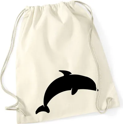 Produktbild von Huuraa Turnbeutel Delfin Silhouette 12 Liter Natural Baumwolle Rucksack Geschenkidee