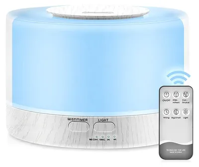 Produktbild von Aroma Diffusor elektrisch, Luftbefeuchter mit LED-Farblicht, 500 ml Wassertank, 25 ml/h Nebelausstoß, Intervallmodus, 2/4 Std. Timer