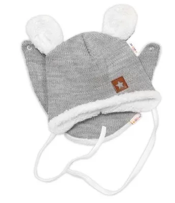 Productafbeelding van Baby Nelly, gebreide wintermuts met imitatiebont en sjaal, grijs, maat 68/74