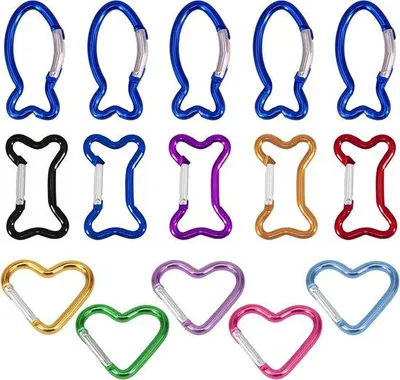Immagine prodotto di Set di 15 ganci a moschettone in alluminio - Colorati e a forma di cuore - Con