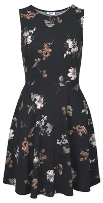 Produktbild von BEACH TIME Jerseykleid mit Blumenprint, Minikleid, Druckkleid, taillierte Form schwarz-geblümt Größe 36