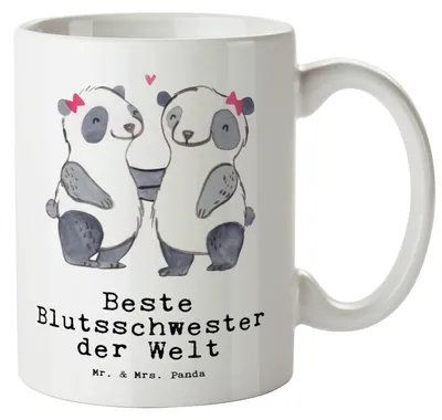 Produktbild von Mr. & Mrs. Panda Jumbo Tasse Panda Beste Blutsschwester der Welt - Weiß - Geschenk, großer kaffeepott, Haferl, jumbotasse, Riesenkaffeetasse, Liebe, Familie, steingut