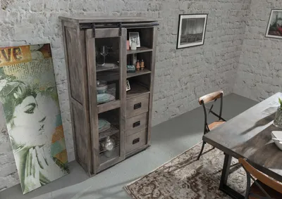 Produktbild von MASSIVMOEBEL24 Vitrine Mango 100x45x175 grau lackiert RAILWAY #226