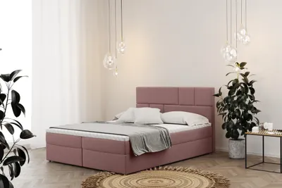 Produktbild von Boxspringbett Schlafzimmerbett CALVIN 140x220cm in Stoff Matt Velvet Altrosa