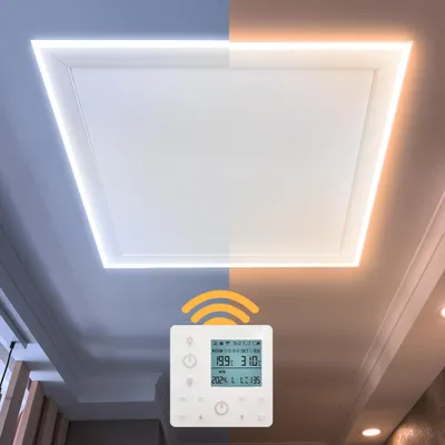 Produktbild von Heidenfeld Infrarot-Deckenheizung HF-HP500 | Mit Licht Kalt/Warmweiß - Bis 10 m² - Fernbedienung - LED-Rahmen - Dimmbar - Lampe - Heizung (390 Watt)