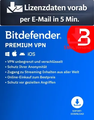 Produktbild von Bitdefender Premium VPN (10 Device - 1 Jahr) EU ESD Hilfsprogramme Tools Treiber 5 Min. Versand als Download per Mail