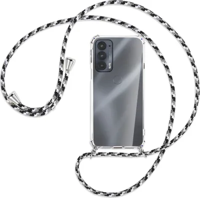 Produktbild von Handykette Backcover-Schutzhülle mit Band (Metall silberfarben) für Motorola Edge 20 - schwarz/grau/weiß