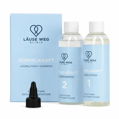 Zdjęcie produktu dla wysokiej jakości szampon przeciw wszawicy w połączeniu z silnie działającym płynem dla dorosłych i dzieci – środek przeciw wszawic - Läuse Weg Klinik