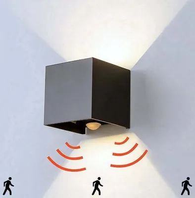 Productafbeelding van Goliving Wandlampen met bewegingssensor – Zwarte wandlamp voor binnen en buiten – Industriële kubuslamp – Waterdichte LED-verlichting – Energiezuinig en roestvrij