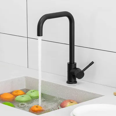 Produktbild von Küchenarmatur Schwarz 7-Form, Wassersparend Wasserhahn Küche 360° Drehbar, Spültischarmatur Edelstahl 304, Einhandmischer, Hoher Auslauf, Cecipa MAX