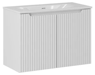 Image de Ensemble Meuble Vasque 2 portes et Vasque à Encastrer L 80 x P 40 x H 58,5 cm - Astral Blanc