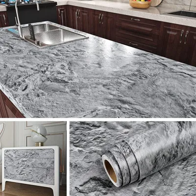 Immagine prodotto di Pellicola autoadesiva impermeabile per rivestimento mobili, effetto marmo grigio, 40x500 cm